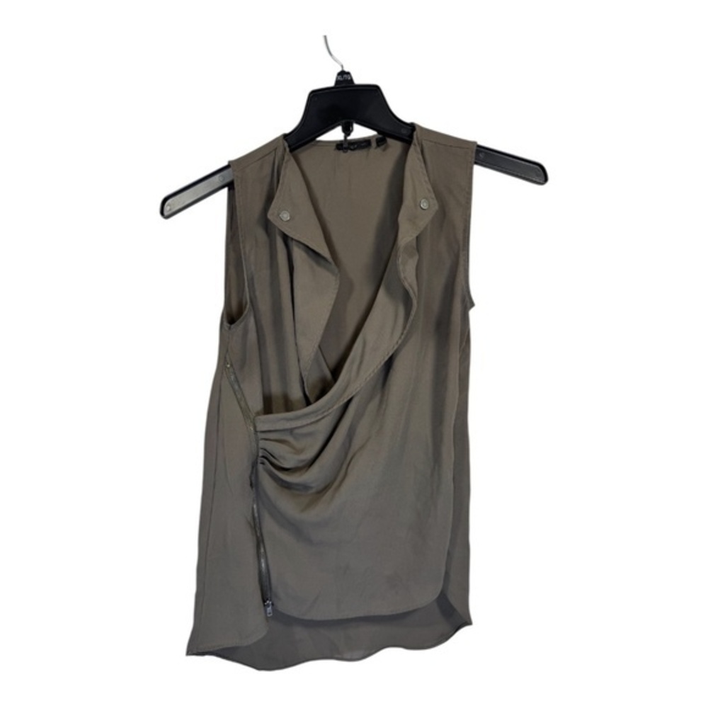 Dex Sleeveless Blouse Womens Size XS Beige Faux Wrap Minimalist Business Casual